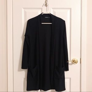 Boohoo Collarless Black Duster in Small